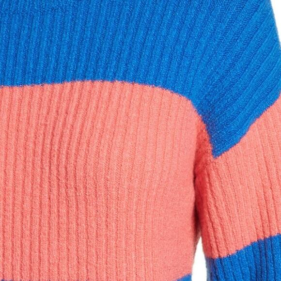BP. for NORDSTROM Women's Pink/Blue Striped Oversized Hi-Low Hem Sweater sz XS - Picture 3 of 7